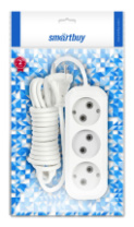 Сетевой удлинитель SmartBuy 3 розетки, 10А, 2200Вт, 1.5м, 2х1.0, белый