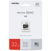 Карта памяти micro SD 32Gb SmartBuy class 10 PRO с адаптером UHS-I U3 (95/60 MB/s)